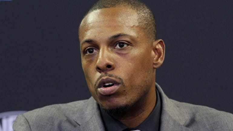 New Nets player Paul Pierce at a press conference at...