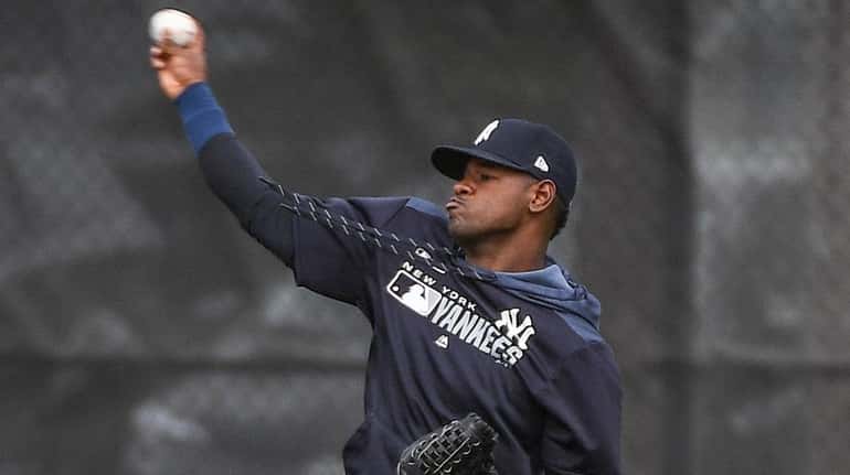 Yankees pitcher Luis Severino works out during spring training at...