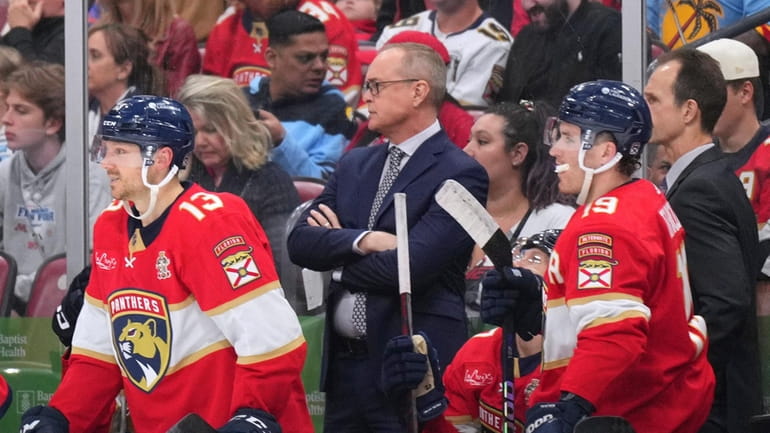 Florida Panthers coach Paul Maurice watches during the second period...