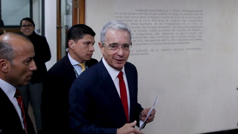 Senator and former president Alvaro Uribe arrives to the Supreme...