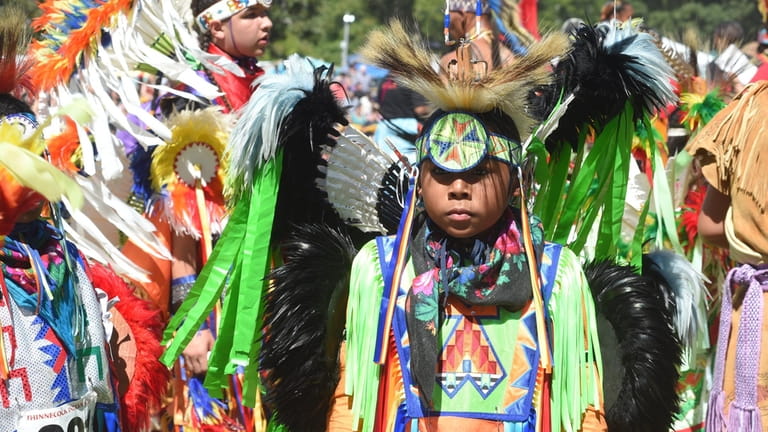 A participant at the Shinnecock Nation Powwow in Southampton in...