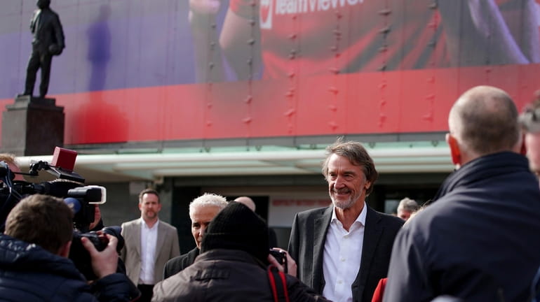 Businessman Jim Ratcliffe leaves Old Trafford, in Manchester, England, Friday...