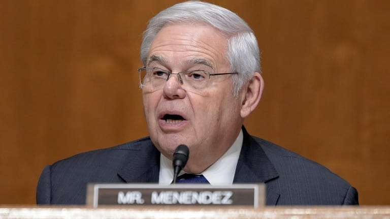 Sen. Bob Menendez, D-N.J., ask a questions during a Senate...