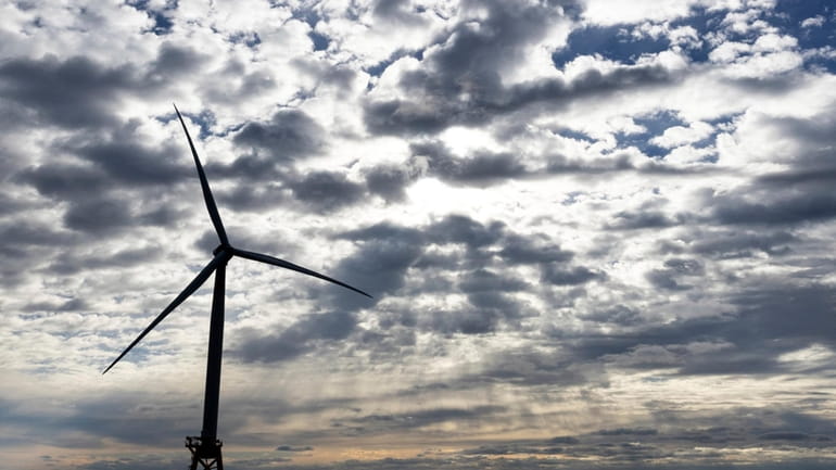 A Block Island Wind Farm turbine operates in December 2023, off...