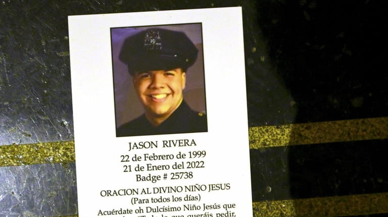 A prayer card for NYPD Officer Jason Rivera.