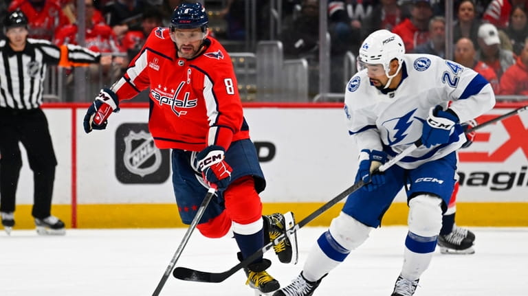 Washington Capitals left wing Alex Ovechkin (8) and Tampa Bay...