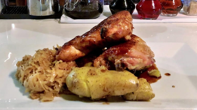 Roast chicken with choucroute garnie and potatoes is one of...