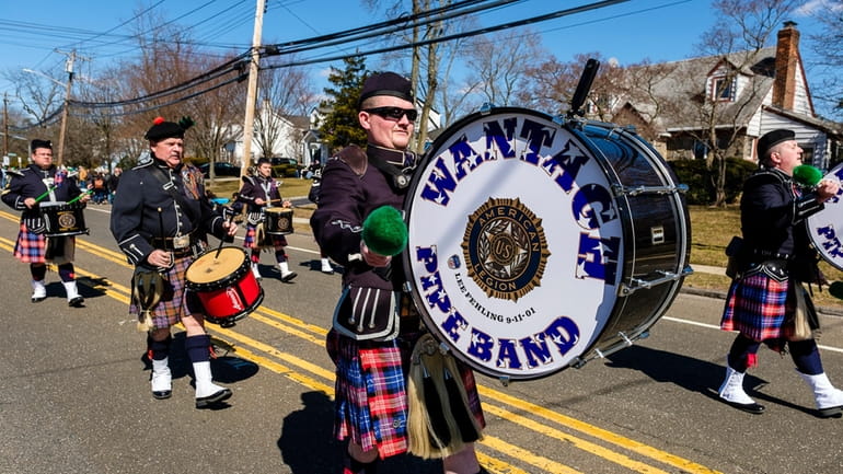 The Wantagh Pipe Band marches in Wantagh's annual St. Patrick's...