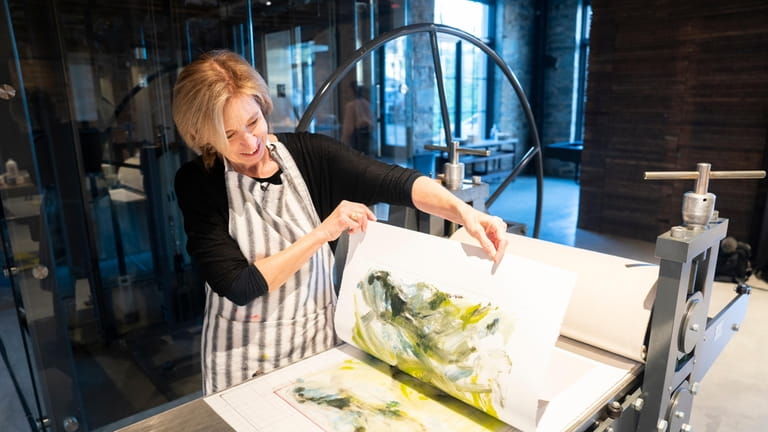 Sue Bachemin, co-facilitor at the monotype workshop at The Church...