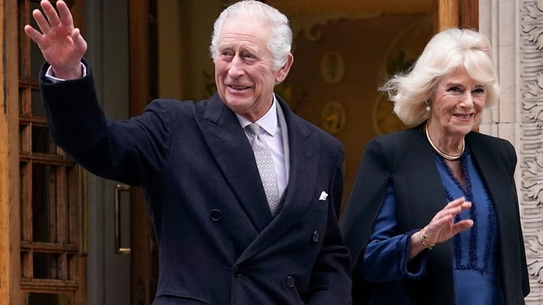 Britain's King Charles III and Queen Camilla leave The London...