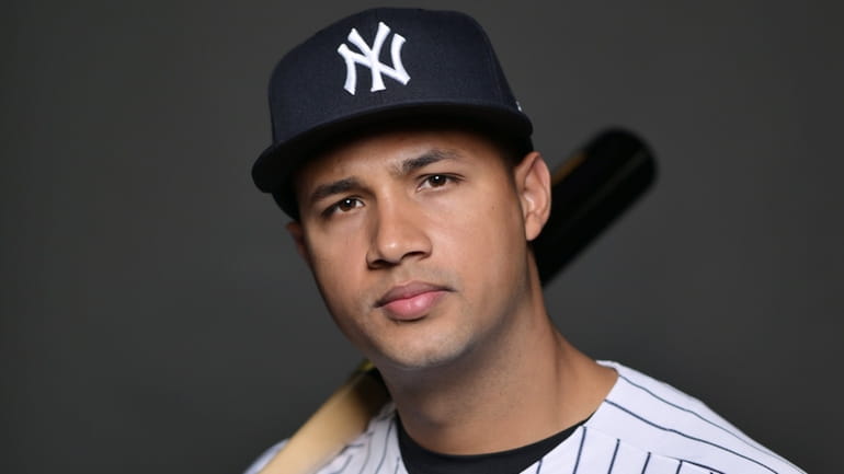 Everson Pereira, a minor-league prospect of the Yankees, poses during picture day at...