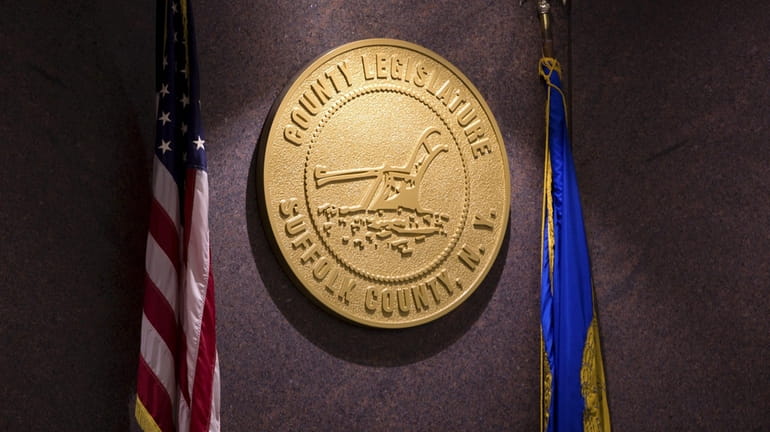 The seal of the Suffolk County Legislature is pictured at...