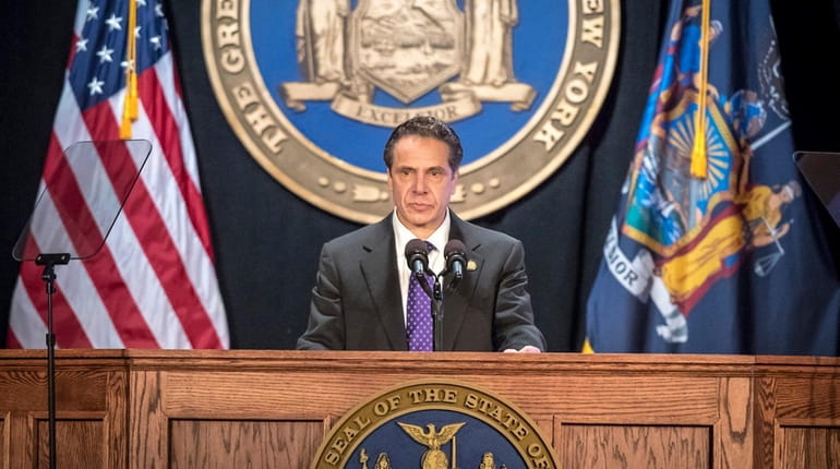 New York State Governor Andrew Cuomo giving his State of...