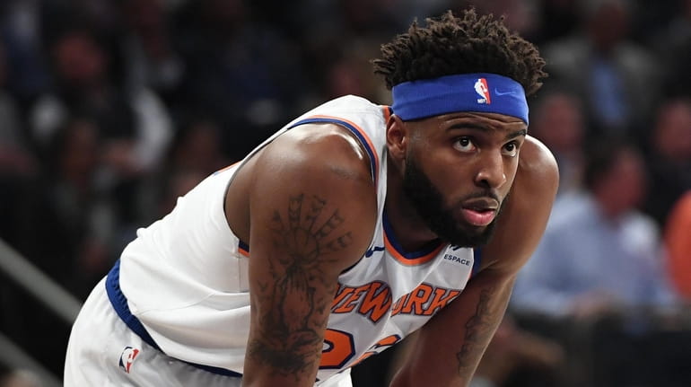 Knicks center Mitchell Robinson looks on against the Toronto Raptors...