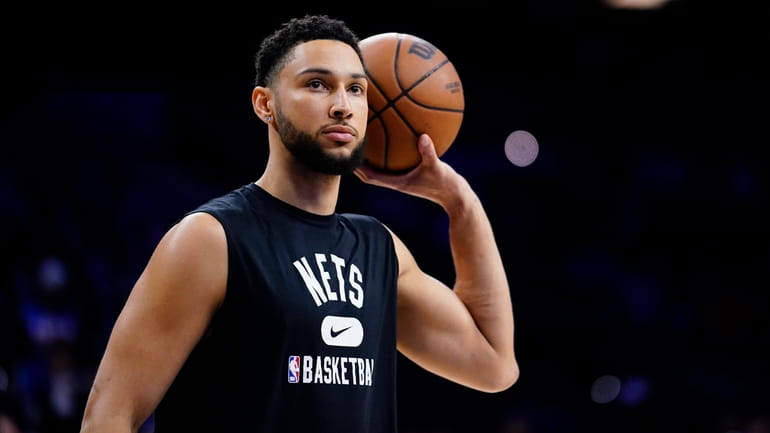 Brooklyn Nets' Ben Simmons watches practice before a game on March 10,...