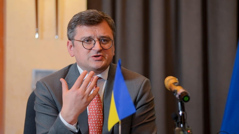Ukrainian Foreign Minister Dmytro Kuleba speaks at a press conference...