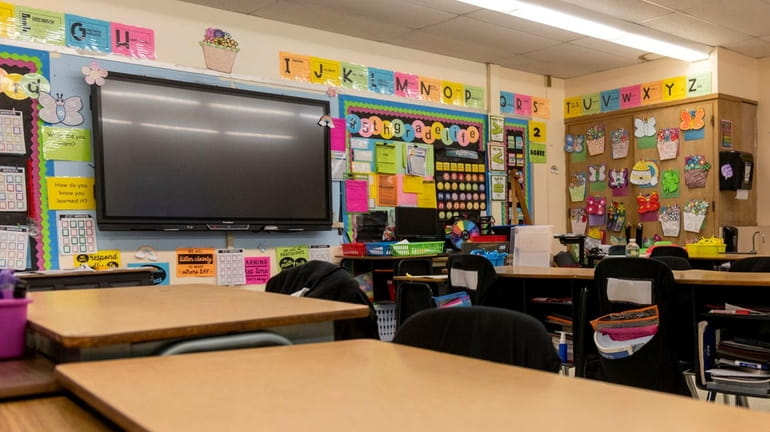 Empty classroom at Walnut Street Elementary on Wednesday, Apr. 3,...