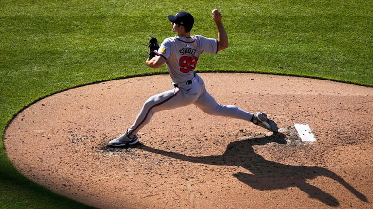 Atlanta Braves' Spencer Strider pitches during the fifth inning of...