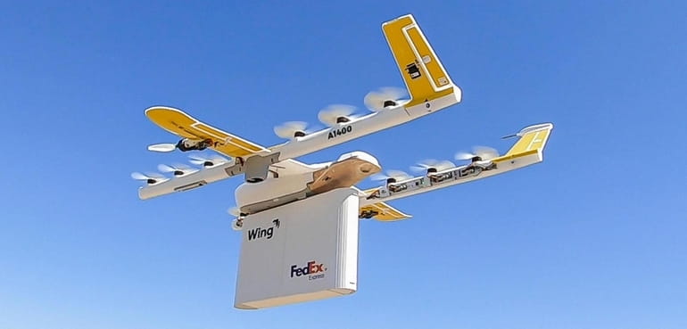 A drone makes deliveries.