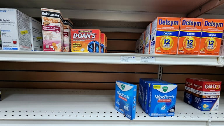 Empty shelves at New Island Pharmacy in Deer Park on Thursday.  Pharmacist...
