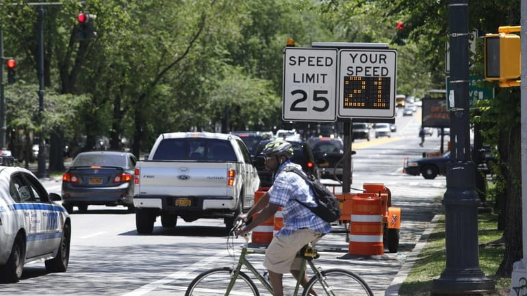 New speed restriction signs along Eastern Parkway in Crown Heights,...