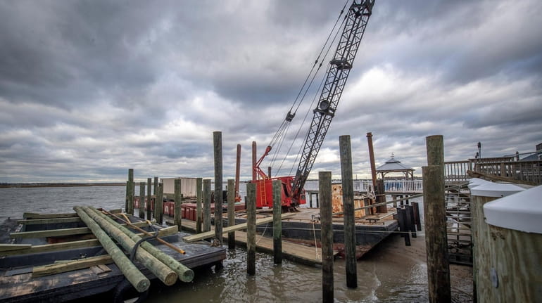 A view of the dock being built behind the Long...