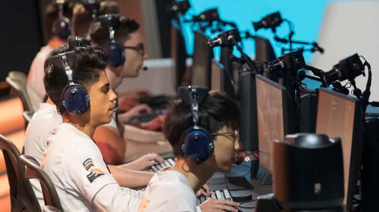 Philadelphia Fusion players compete during the Overwatch League Grand Finals...