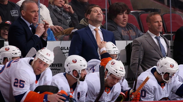 Head coach Doug Weight of the New York Islanders during...