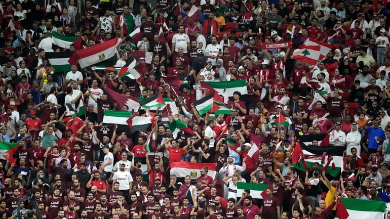 Fans cheer during the World Cup group A soccer match...