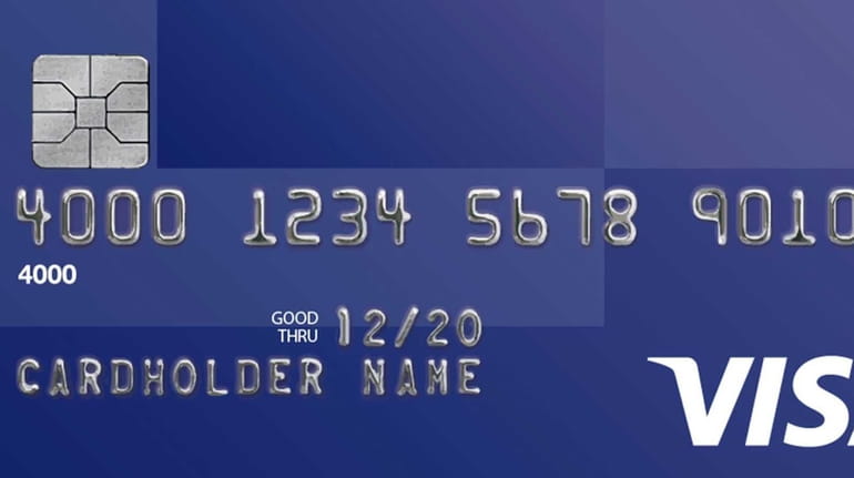 A sample Visa card is shown.