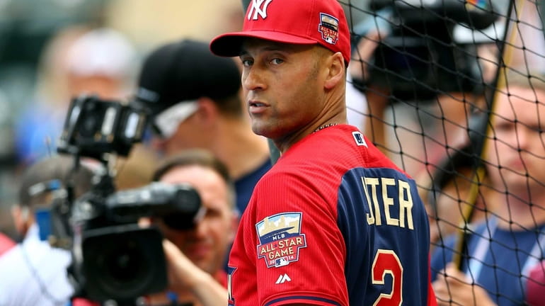 American League All-Star Derek Jeter of the Yankees takes the...