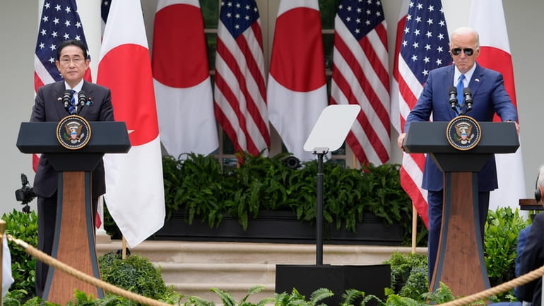 President Joe Biden and Japanese Prime Minister Fumio Kishida participate...