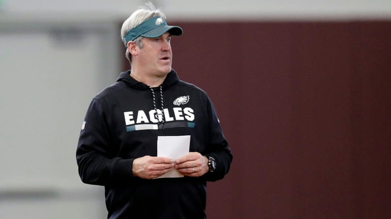 Eagles head coach Doug Pederson watches the team's Super Bowl...