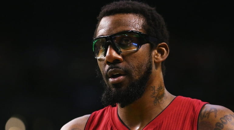 Amar'e Stoudemire of the Miami Heat looks on during the...