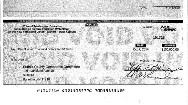 The Suffolk Democratic Committee returned a $100,000 union campaign contribution...