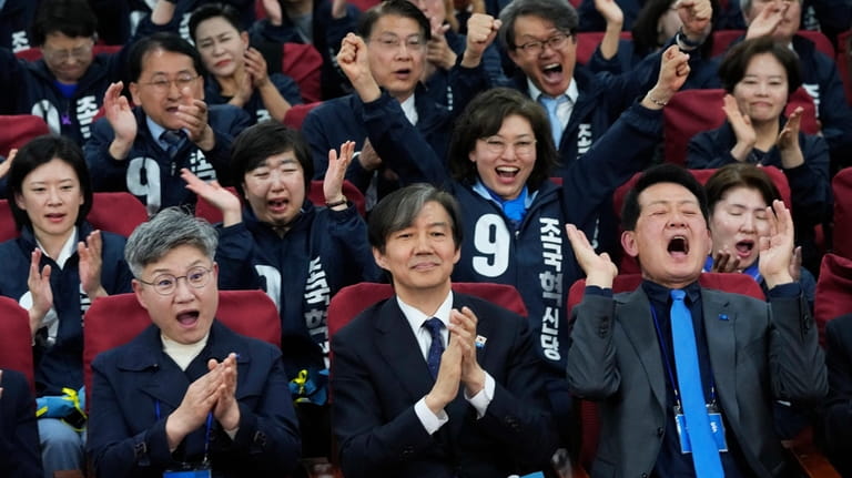 Cho Kuk, center, leader of the South Korean Rebuilding Korea...