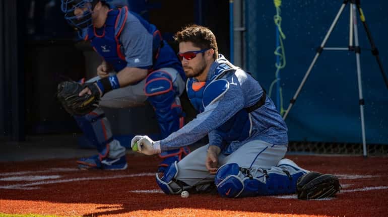 Mets catcher Travis d'Arnaud during a spring training workout on...