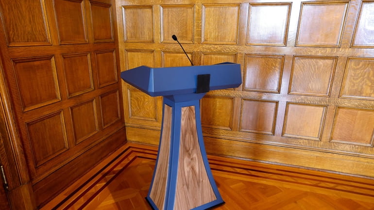 The lectern purchased by the Gov. Sarah Huckabee Sanders administration...