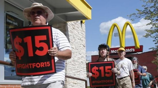 Supporters of a $15 minimum wage for fast food workers...