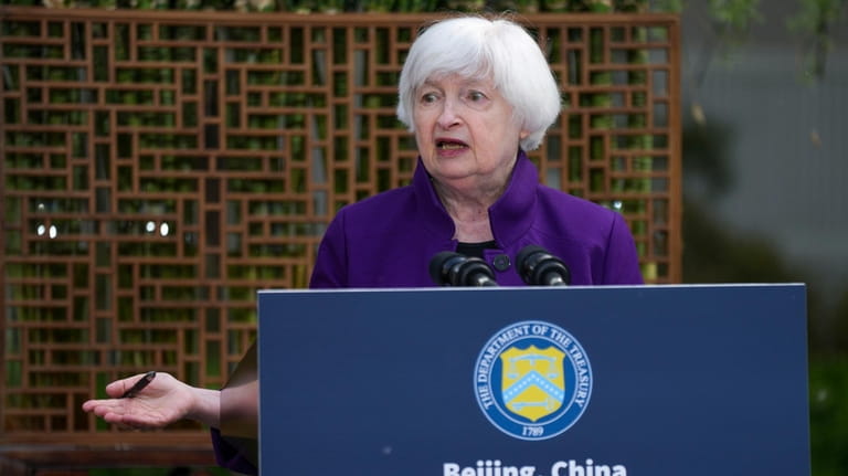 U.S. Treasury Secretary Janet Yellen speaks during a press conference...