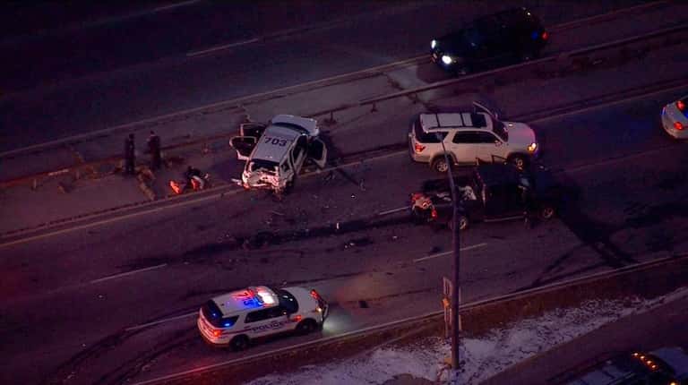 A two-vehicle crash involving a police vehicle forced the closing...
