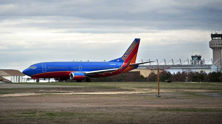 A Southwest Airlines Boeing 737 jet about to take off...