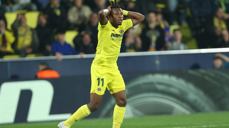 Villarreal's Samuel Chukwueze reacts during the Conference League Round of...