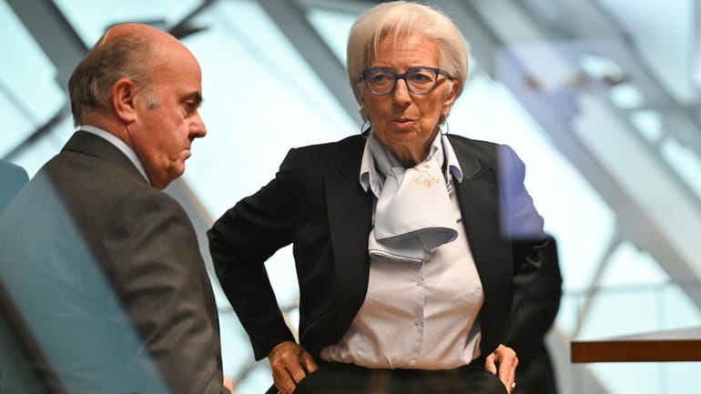 Christine Lagarde, right, President of the European Central Bank (ECB),...
