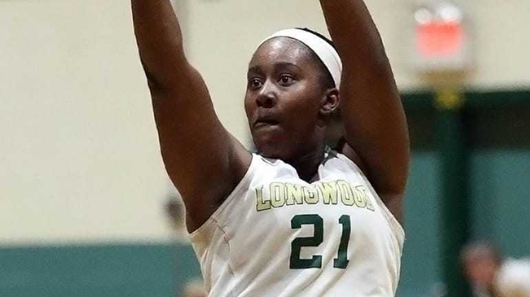 Longwood's Nyia Longford  shoots from the top of the key...
