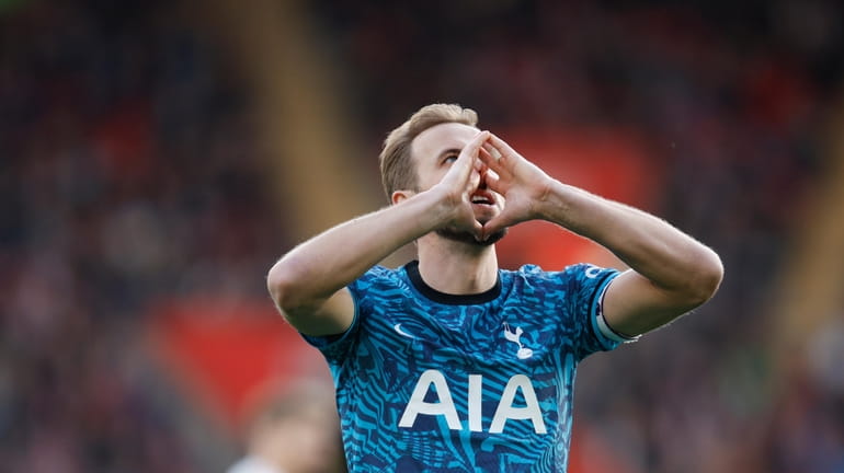 Tottenham's Harry Kane reacts after missing a chance to score...