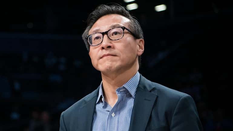 Liberty owner Joe Tsai looks on before a WNBA exhibition...
