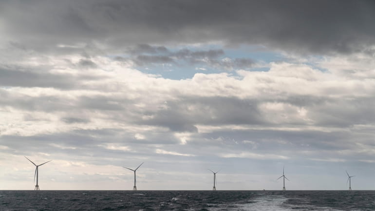 The five turbines of America's first offshore wind farm, owned...