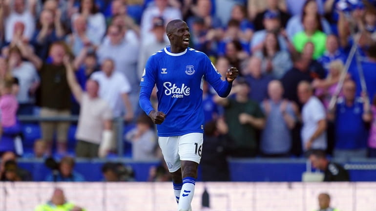Everton's Abdoulaye Doucoure celebrates scoring during the English Premier League...