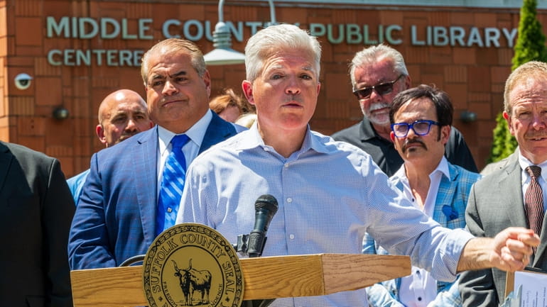 Suffolk County Executive Steve Bellone speaks at the Middle Country...